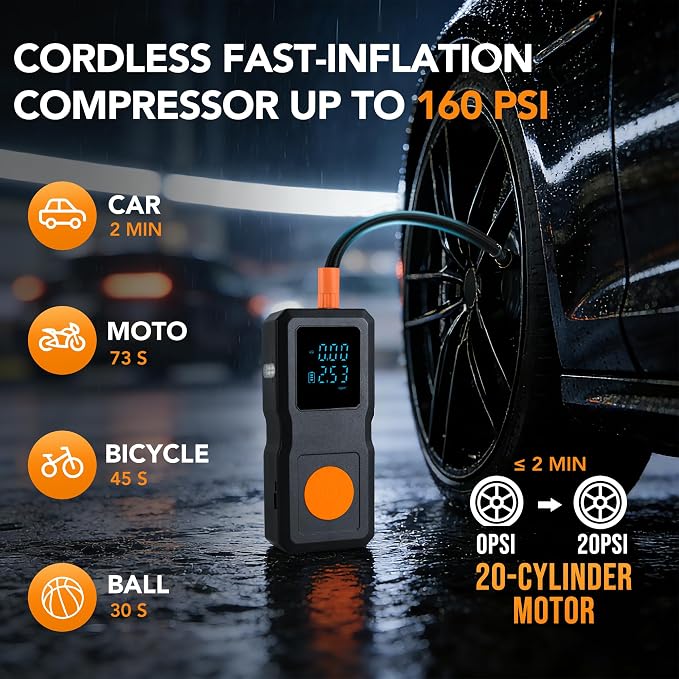 Car Battery Jump Starter with Tire Inflator Portable Air Compressor, Jump Pack for 1.5L-8L Gas & Diesel Vehicles (All 12V Batteries Car), Fast Battery Booster for Men Dad