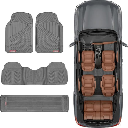 Motor Trend 3-Row Heavy Duty Rubber Floor Mats & Liners for Car SUV Van, Front 2nd & 3rd Row Durable Polymerized Latex Full Interior Protection, Extra-High Ridgeline Design, Gray