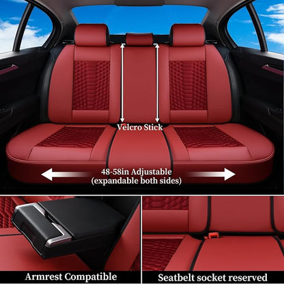 Coverado Car Seat Covers Full Set, Red Seat Covers for Cars 5 Seats, Breathable Fabric& Faux Leather Car Seat Cushions, Front and Rear Car Seat Protectors, Universal Seat Covers Fit for Most Vehicles