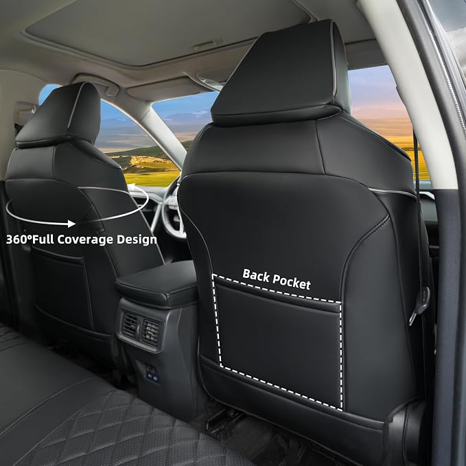 Lolcar Rav4 Seat Covers for Toyota RAV4 2019 2020 2021 2022 2023 2024 2025 LE,XLE,XLE Premium,Limited,Car Seat Cover for Trucks SUV,Waterproof Seat Cushion Full Set,Neoprene (Black Gray Grid)