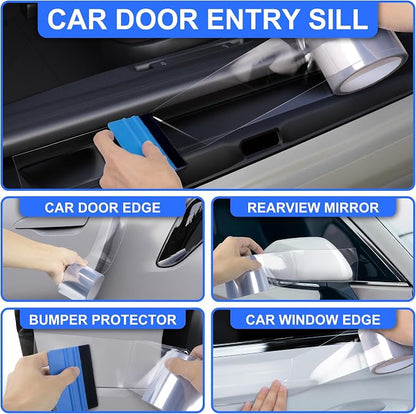 Arespark Car Door Edge Guard Protection Clear Vinyl Wrap Universal Door Sill Guard Anti-Collision Ratch-Resistant Protection Film, Transparent Paint Protection Vinyl Roll with Free Tools(2in x 30ft)