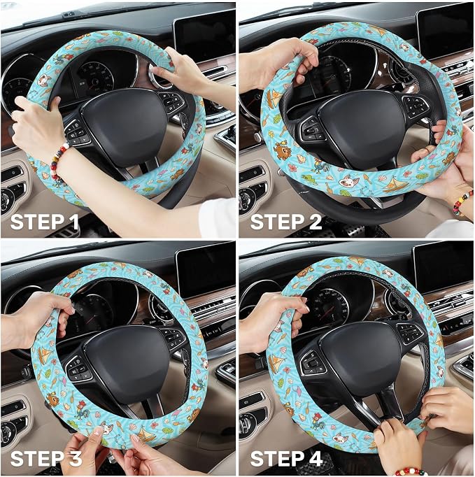 GENANY Tribal Print Steering Wheel Cover, Non Slip Polyester Car Wheel Protector for Car SUV Truck, Universal 15 Inch