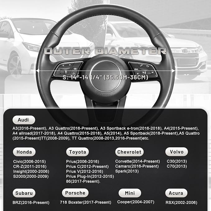 Steering Wheel Cover Small Size 14-14.25 inch, Non-Slip Car Wheel Protector for Prius Civic Model 3 Model Y Camaro, Non-Folding Packaging, Microfiber Leather, Black