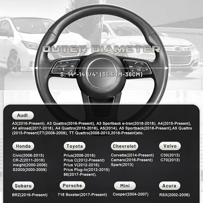 Steering Wheel Cover Small Size 14-14.25 inch, Non-Slip Car Wheel Protector for Prius Civic Model 3 Model Y Camaro, Non-Folding Packaging, Microfiber Leather, Black