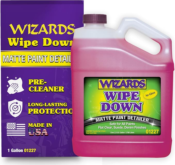 Wizards - Wipe Down Quick Detailer Spray, Matte Finish Car Polish, Automotive Clear Coat for Flat Clear, Suede, Denim Finishes, Car Care Kit Essential for General Finishes, 1 Gallon