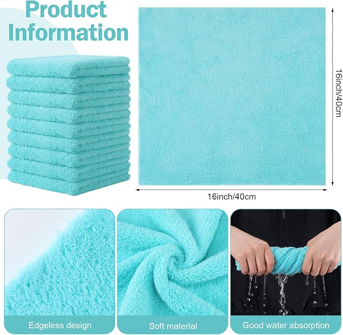 Tallew 15 Pcs Car Microfiber Towels Buffing Drying Wash Cleaning Cloths Plush Large Towels Thick Care Polishing Detailing Waxing Scratch Proof Towel, 15.75 x 15.75 Inch (Light Blue)