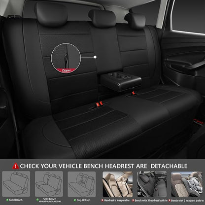 CAR PASS Leather Back Seat Cover, Breathable Mesh Universal Bench Seat Cover, Super 5mm Composite Sponge Inside, Airbag Compatible Fits Most Automotive, Cars, SUVs, Trucks, and Vans (Rear, Black)