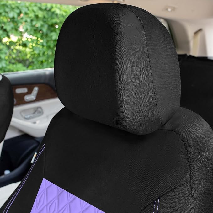 Universal Fit Diamond Stitched Flat Cloth Car Seat Covers Full Set - Purple