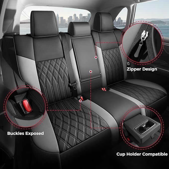 FREESOO Custom Seat Covers for Toyota RAV4 2019-2025 Hybrid SE/XSE 2021-2024 Prime SE/XSE 2025 PHEV, RAV4 Leather Car Seat Covers Interior, RAV 4 SUV Accessories Full Set, BlackGrey