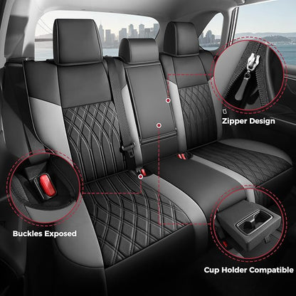 FREESOO Custom Seat Covers for Toyota RAV4 2019-2025 Hybrid SE/XSE 2021-2024 Prime SE/XSE 2025 PHEV, RAV4 Leather Car Seat Covers Interior, RAV 4 SUV Accessories Full Set, BlackGrey