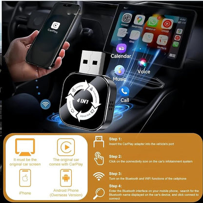 2026 Upgraded Wireless Carplay Adapter,4 in 1 Screen Mirroring Support Mirror Link/AirPlay for iPhone CarPlay & Android Auto,Mini USB/Type-C Plug & Play Car Play Adapter, Wired to Wireless No Latency