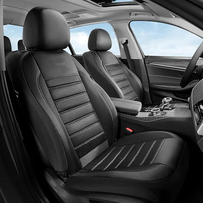 Coverado Car Seat Covers Front Seats Luxury Leather Automotive Mesh 2 Pack Airbag-Compatible Universal Fit Seat Protector Seat Cushion for SUV Sedan Truck Black