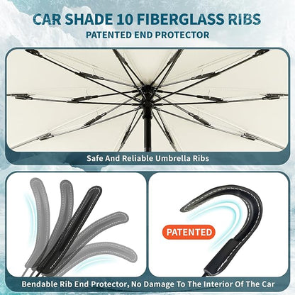 Car Windshield Sun Shade Umbrella, 57"*33", Foldable Sun Shade for Car Windshield Umbrella, UPF 50+ and Heat Protection, Nano Cold Titanium Ice Silk Fabric. Universal Portable