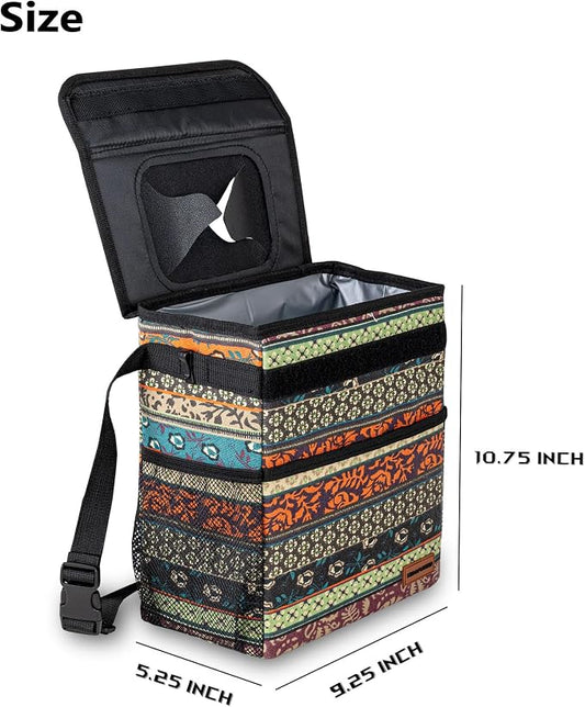 SIBOFUEGO Car Garbage Can Cute - Leak-Proof Car Trash Can with Lid and Storage Pockets, Car Trash Bin for Men and Women, Boho Aztec Essentials: Must-Have Car Interior Accessories (Boho Carnival)