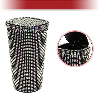 ACROPIX Car Trash Can Trash Bin Rhinestones Portable 3.5" Length 3.5" Width 6.3" Height Assorted Color Rhinestone Plastic