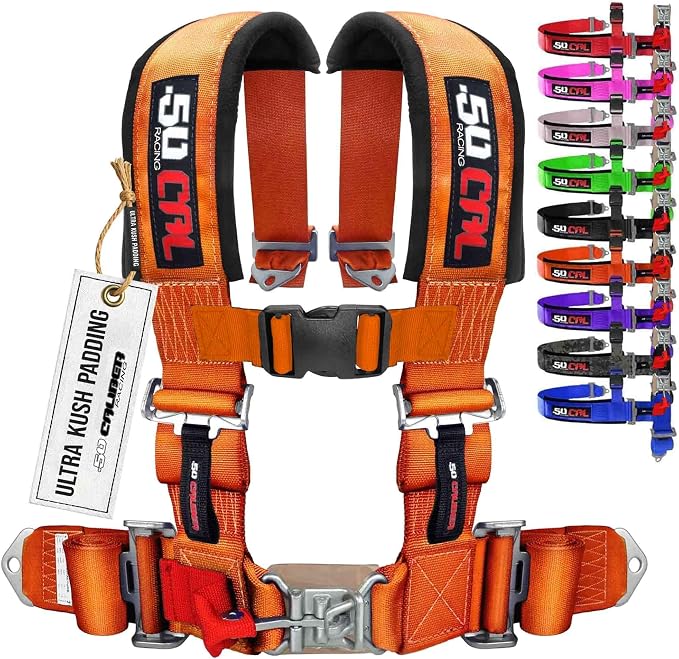 1pc 4 Point Harness for Bucket Seat, Quick Release, 9 Color Options, Racing Harness, Race Car, Off Road, UTV, RZR Orange, [6008A3]