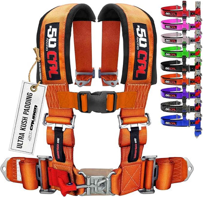 1pc 4 Point Harness for Bucket Seat, Quick Release, 9 Color Options, Racing Harness, Race Car, Off Road, UTV, RZR Orange, [6008A3]
