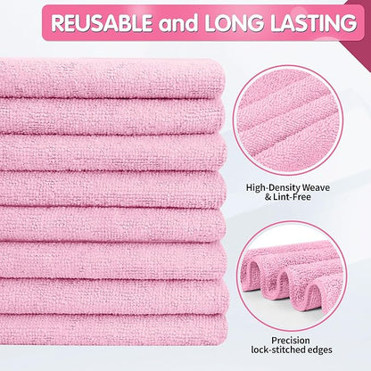 FIXSMITH Pink Microfiber Cleaning Cloth -Pack of 8, Highly Absorbent Cleaning Rags, 16"X12" All Purpose Cleaning Towels for Housekeeping, Kitchen, Car, Lint Free and Reusable Microfiber Towels