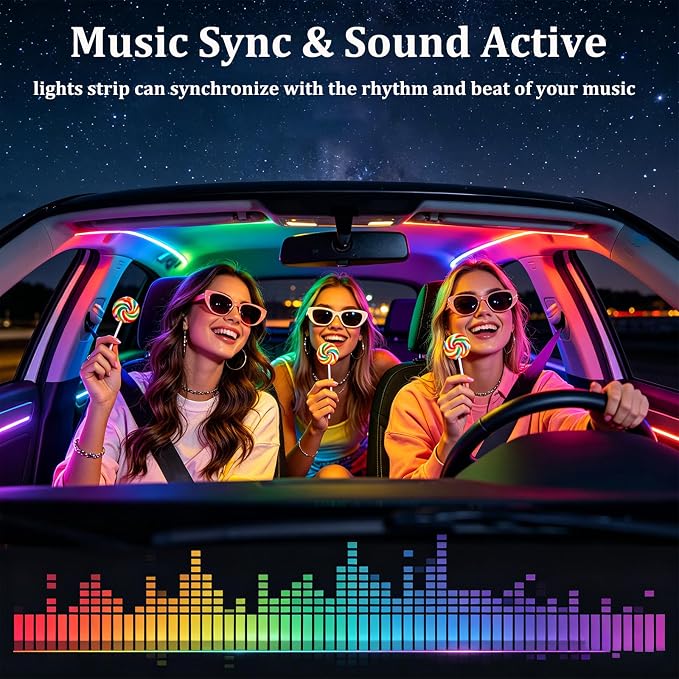 YUGUANG 43.3inch Interior Car Lights Strip, Dynamic Dreamcolor Chasing App Control Music Sync USB Powered RGB Acrylic LED Ambient Lighting Kit for Car Trucks SUV