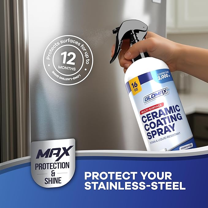 Home Ceramic Coating Spray Kit (16 oz) - Shine, Seal & Protect Stainless Steal, Glass, Kitchen & Bath Surfaces - Extremely Hydrophobic - Repels Stains & Grime - Includes 2 Micro Fiber Towels