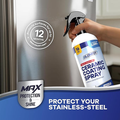 Home Ceramic Coating Spray Kit (16 oz) - Shine, Seal & Protect Stainless Steal, Glass, Kitchen & Bath Surfaces - Extremely Hydrophobic - Repels Stains & Grime - Includes 2 Micro Fiber Towels