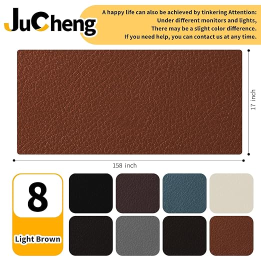 JuCheng Leather Repair Kit -Leather Repair Patch Self-Adhesive Waterproof Patch & Glue for Furniture, Car Seats, Sofa, Couch, Vinyl - Instant Fix for Tears & Scratches (Light Brown, 17X158 inch)