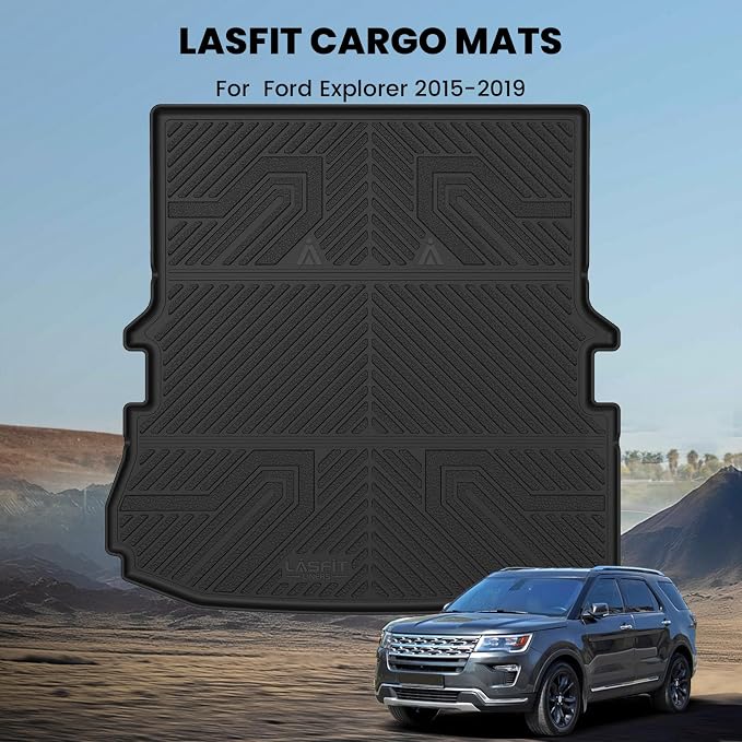 LASFIT Cargo Mat for Ford Explorer 2011-2019 Trunk & Backrest Liner, Custom Fit All Weather Protector TPE One-Piece Design Easy Installation Trunk with Seatback Mat Accessories, 1pc Black
