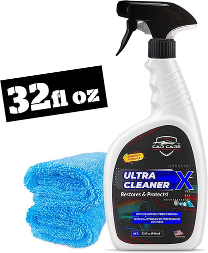 Ultra Cleaner X Multi-Surface Automotive Spray 32oz | Professional-Grade Formula, 2 Microfiber Towels Included, Vehicle Restoration & Protection, Washing & Detailing