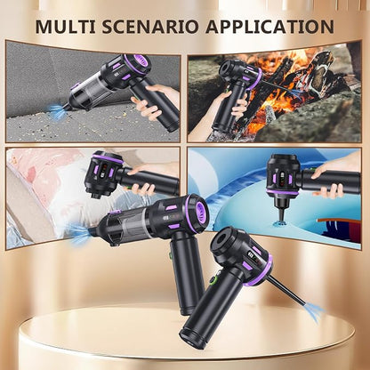 Portable Cordless Car Vacuum, 4-in-1 Handheld with Air Blower, Brushless Motor, 22000Pa Suction, Type-C Fast Charging, LED Light, for Pet Hair Car Home Office, with Case (Black Purple)