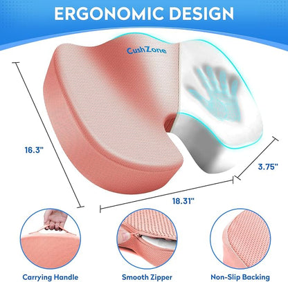 CushZone Seat Cushion, Office Chair Cushions, Car Seat Cushion, Non-Slip Sciatica & Back Coccyx Tailbone Pain Relief Chair Pad, Memory Foam (Large,Pink)