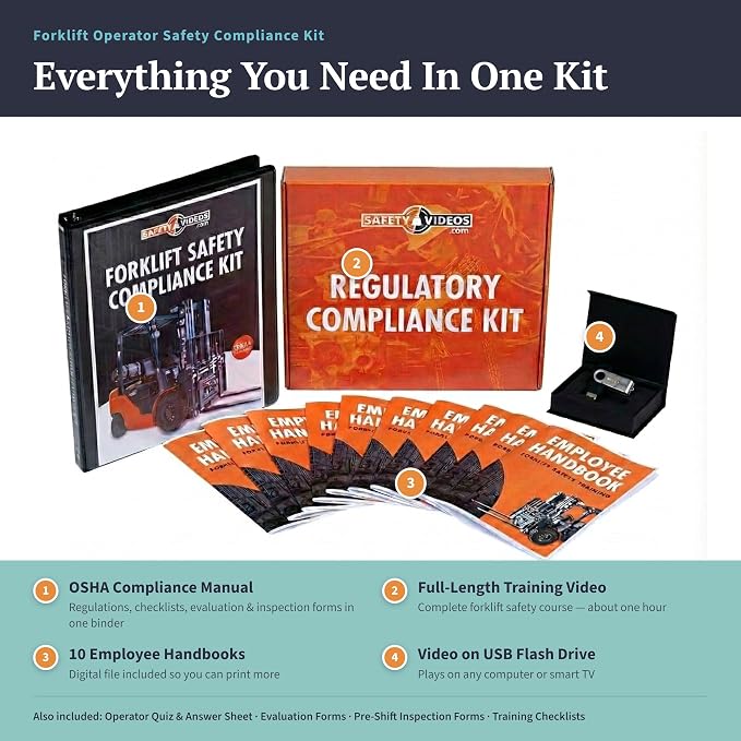 Forklift Operator Safety Compliance Kit - 100% OSHA Compliant Forklift Training - Includes Video, Quiz, Trainee Handbooks, & More