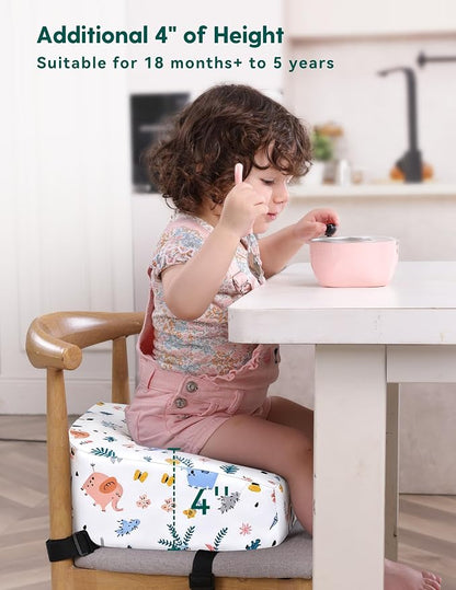Babelio ErgoUp Booster Seat for Kitchen Chair, Promote Proper Upright Posture, Toddler Booster Seat for Dining Table, Removable & Washable Cover, Suitable for 18 Months to 5 Years, White Elephant