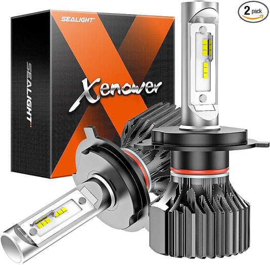 SEALIGHT H4 Bulbs, 4X Super Bright Powersport Bulbs 6000K White Plug and Play, Pack of 2
