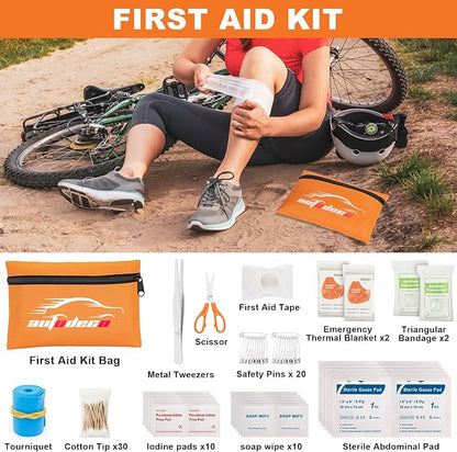 131 Pieces Car Emergency Safety Kit Bag with Air Compressor Jumper Cable Tire Pressure Gauge Roadside Emergency Car Kit for Vehicles