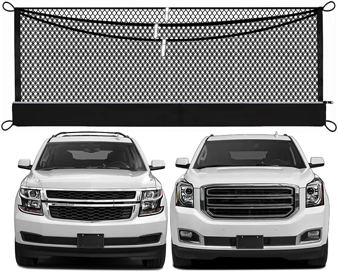 3-Layer Cargo Net for Chevrolet Suburban & GMC Yukon XL 2015-2020, Zoned Storage Trunk Net with Foldable Zippered Bottom Bag, Heavy-Duty Cargo Organizer Netting for Camping, Trips & Everyday Use