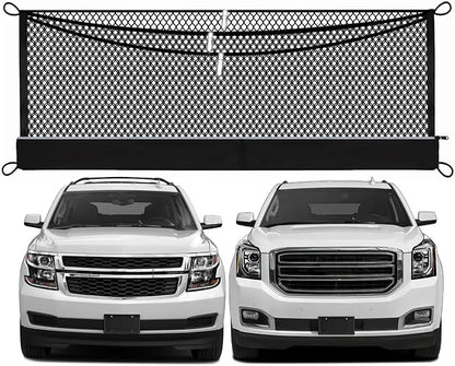 3-Layer Cargo Net for Chevrolet Suburban & GMC Yukon XL 2015-2020, Zoned Storage Trunk Net with Foldable Zippered Bottom Bag, Heavy-Duty Cargo Organizer Netting for Camping, Trips & Everyday Use