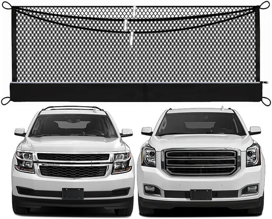 3-Layer Cargo Net for Chevrolet Suburban & GMC Yukon XL 2015-2020, Zoned Storage Trunk Net with Foldable Zippered Bottom Bag, Heavy-Duty Cargo Organizer Netting for Camping, Trips & Everyday Use