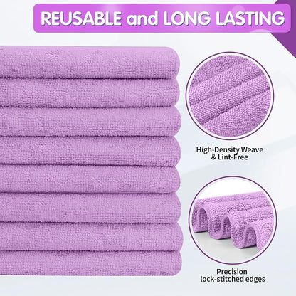 FIXSMITH Purple Microfiber Cleaning Cloth -Pack of 12, Highly Absorbent Cleaning Rags, 16"X12" All Purpose Cleaning Towels for Housekeeping, Kitchen, Car, Lint Free and Reusable Microfiber Towels