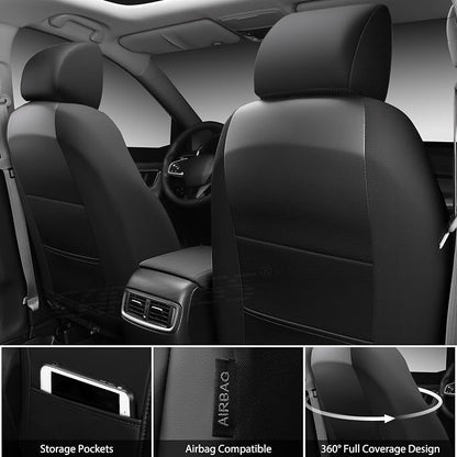 CAR PASS Nappa Leather Rav4 Front Seat Covers Custom Fit for Toyota Rav4 2019-2024, Camry 2018-2024, Corolla 2020-2025, Luxury Premium Anti-Slip Waterproof 2 Pack Seat Cover, Airbag Compatible Black