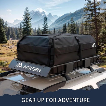 ARKSEN 54" x 34" x 6" Roof Rack Cargo Basket with Extension, 150 LBS Universal Heavy Duty Steel Rooftop Carrier with Cargo Net & Tie Down Straps for SUV, Truck, RV, Pickup