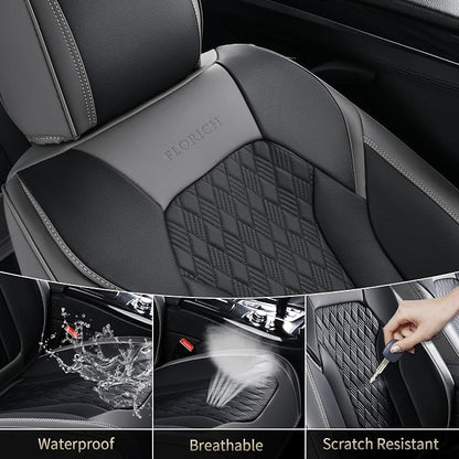 FLORICH Seat Covers, Car Seat Covers Front Seats, Luxury Nappa Leather Seat Covers, Breathable and Waterproof Car Seat Protector 2 Seat, Automotive Seat Covers Universal for Most Cars-Gray&Black