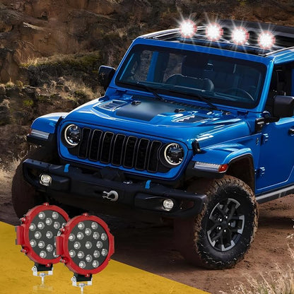 Round Off Road Led Lights 7 Inch 51W 2pcs Round Spot Light Off Road Driving Work Lamp Bumper Roof Fog Lights Fit for Jeep, ATV, SUV, Truck, Hunters (Red)