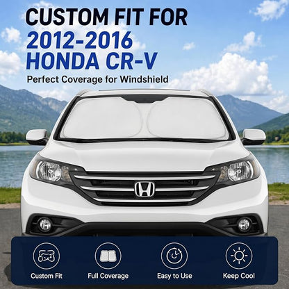 Custom Fit Windshield Sun Shade for Honda CRV CR-V 2012-2016 | Perfect Vehicle Fit, Cooler Interior, Blocks UV Rays, Stronger Frame, Easy Fold & Store