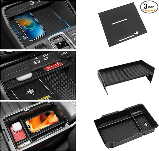 3PCS Center Console Organizer Compatible with Honda 2023-2026 CRV CR-V Hybrid Accessories ABS Plastic & Silicone Material Center Console Liner Tray