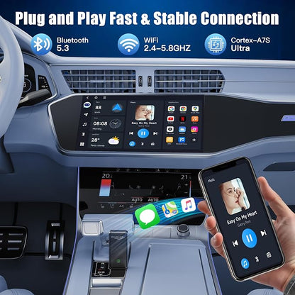 2026 Upgraded Wireless CarPlay Adapter for Apple iPhone - Convert Factory Wired to Wireless CarPlay Dongle, Plug & Play for iOS 10+ & Wired CarPlay Cars 2016+, USB & Type-C Port