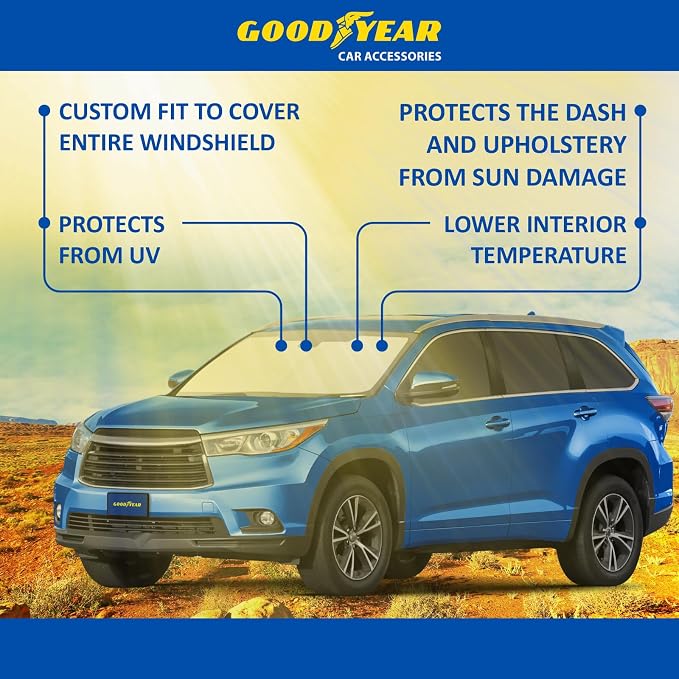 Goodyear Foldable Windshield Sunshade for Toyota Highlander 2014-2019, SUV car Accessories, Sunshade Cover, Sun Shade Car Windshield, Window Sun Blocker - GY008331