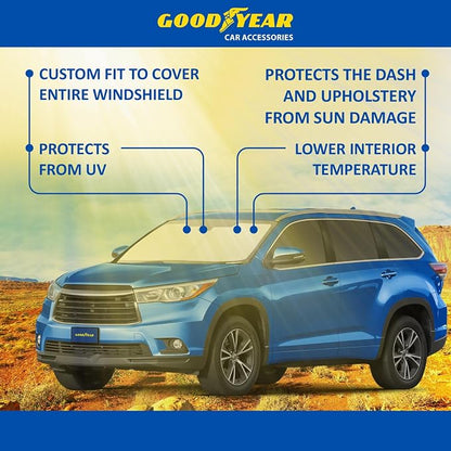 Goodyear Foldable Windshield Sunshade for Toyota Highlander 2014-2019, SUV car Accessories, Sunshade Cover, Sun Shade Car Windshield, Window Sun Blocker - GY008331