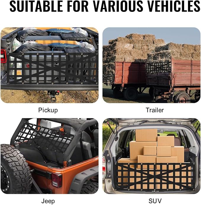 VEVOR Tailgate Net for Truck Bed, 54 in x 18 in, Cargo Net Durable with 4 Adjustable Buckle Straps, Cross-Reinforced Design, Extendable & Durable, Suitable for Truck, Trailer, Pickup, Boat, Jeep, SUV