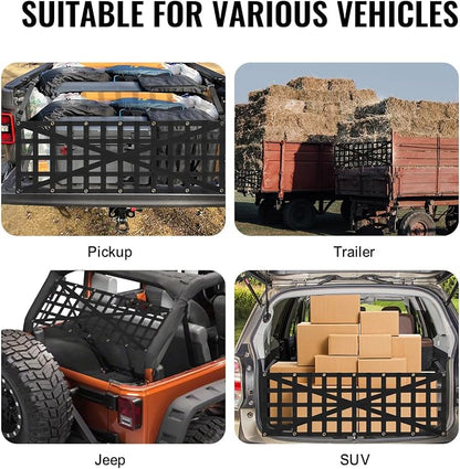 VEVOR Tailgate Net for Truck Bed, 54 in x 18 in, Cargo Net Durable with 4 Adjustable Buckle Straps, Cross-Reinforced Design, Extendable & Durable, Suitable for Truck, Trailer, Pickup, Boat, Jeep, SUV