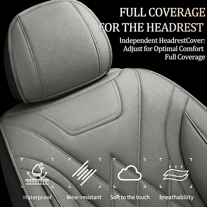 Car Seat Covers Compatible with Hyundai Accent 2017-2025 2026 - Full Set 5 Seats Luxury Leather All-Weather Seat Cushions & Protectors, Waterproof & Breathable, Airbag Compatible (Gray)